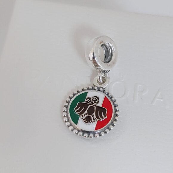 Pandora Engraving Bandera Mexico Aguila Real Exclusive Dangle Charm with box - Picture 3 of 6